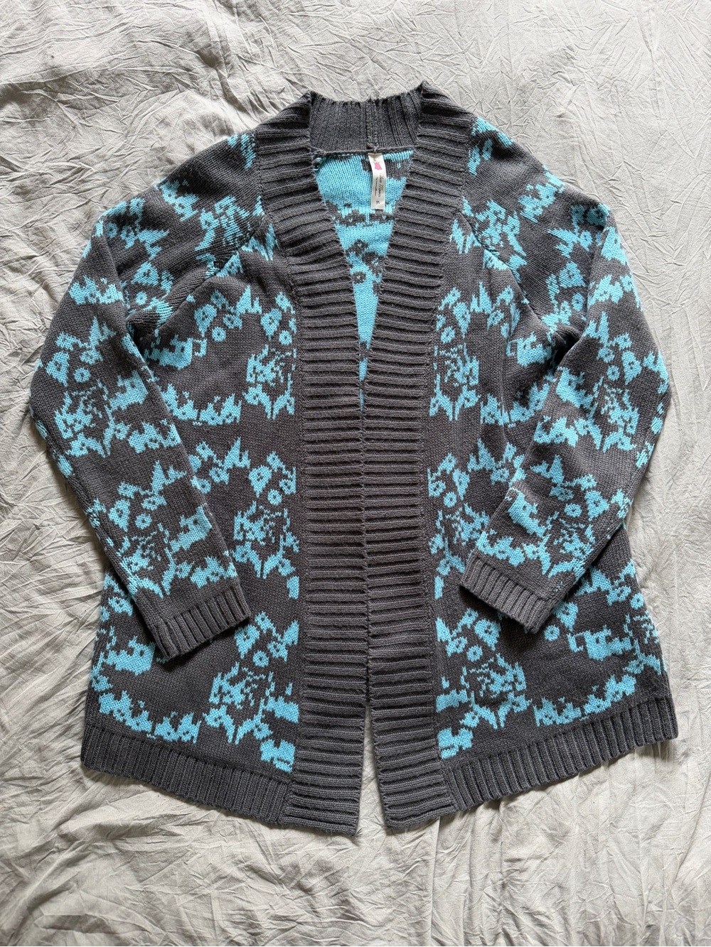 Alice Moon Charcoal & Aqua Floral Open-Front Cardigan